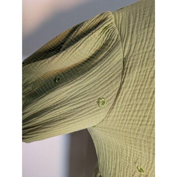 Roolee Green Embroidered Floral Puff Sleeve Smocked Dress Size M - Picture 4 of 10